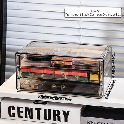 1pc Desktop Drawer Style Acrylic Transparent Black Cosmetics Storage Box Desktop Stackable Office Supplies Skincare Organizer