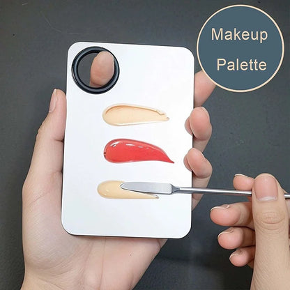 Stainless Steel Makeup Mixing Palette with Foundatio Spatula for Watercolor Paints Eye Shadow Sticks Makeup Cosmetic Beauty Tool