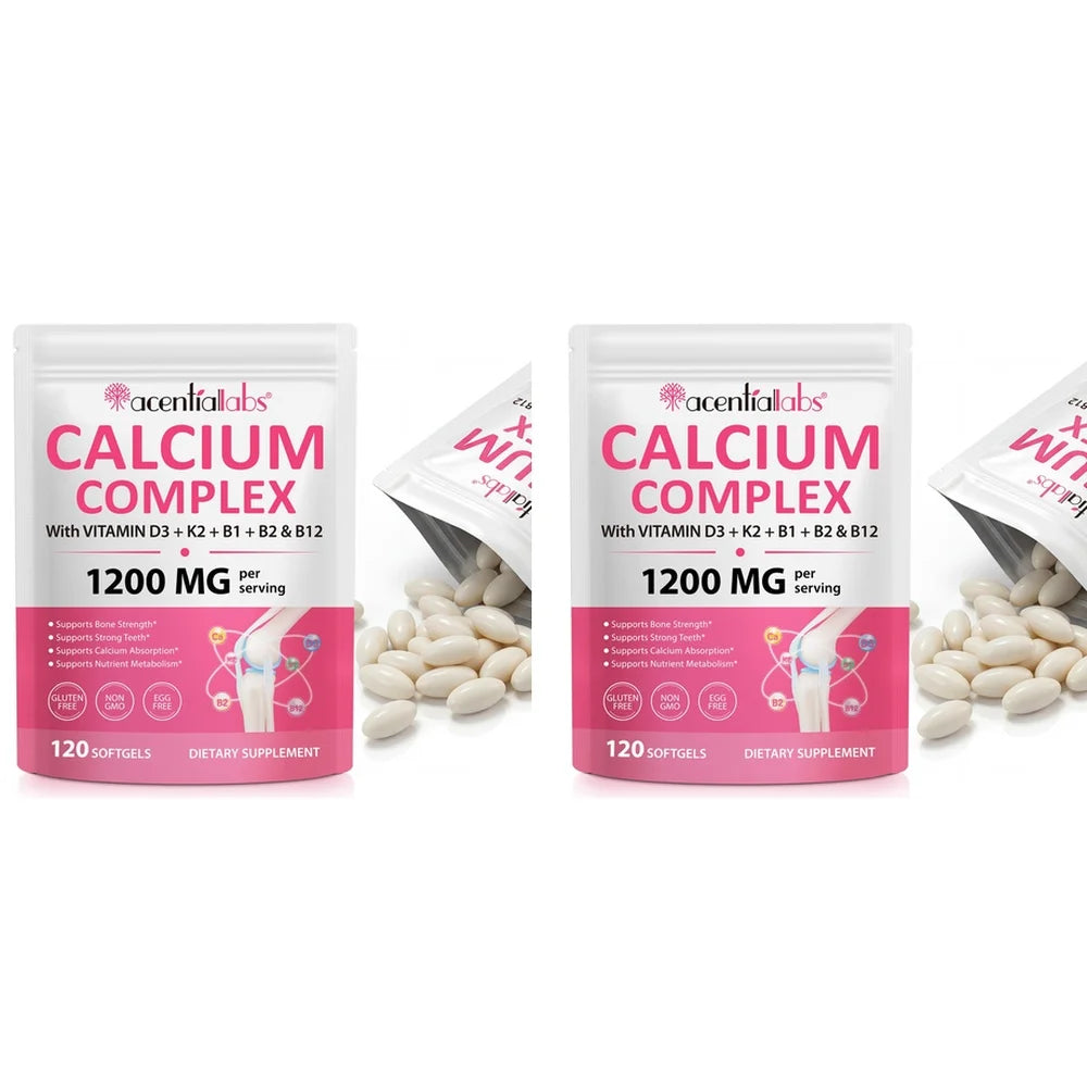 Calcium 1200mg D3 K2 B12 Softgels for Bone Strength, Teeth, Muscle, Heart & Immune Health, Gluten Free & Non-GMO, 120 Softgels