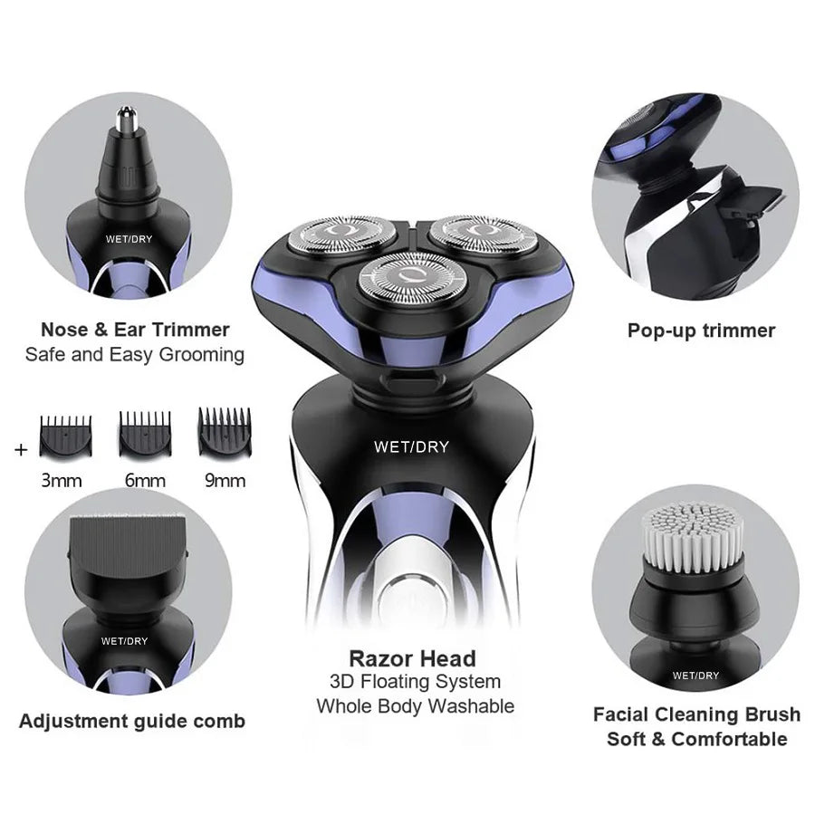 TINSOL 6 in 1 Electric Shaver Men's Razor Set Hair Clipper Beard Trimmer Nose Hair Trimmer Digital Display Electric Shaver Set