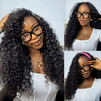 250% Density Deep Curly Half Wigs Human Hair Water Wave Wig Upgrade 3 IN 1 Half Wig With Drawstring Seamless Clip Ins Flip Over