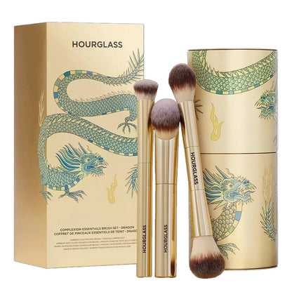 HOURGLASS Complexion Essentials Brush Set -Dragon series 3 makeup brushes with a Packaging box and a Brush bucket