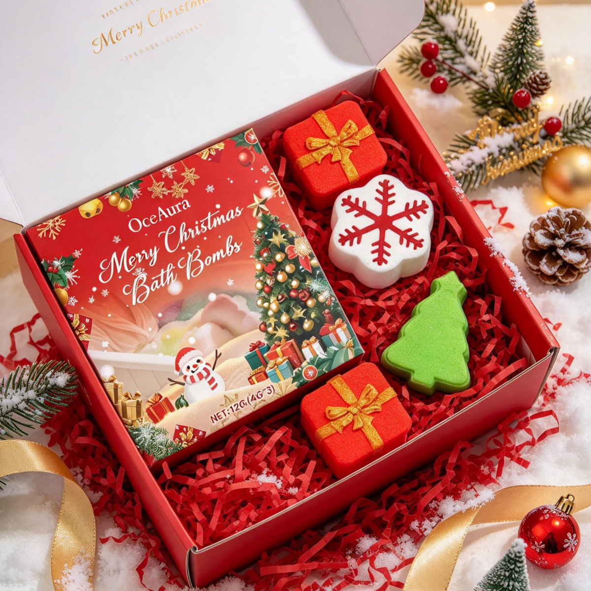 OceAura Christmas Bath Balls Holiday Gift Deep Cleaning Gentle Moisturizing Colorful Bubble No Residue Gift Box Bath Ball 120g
