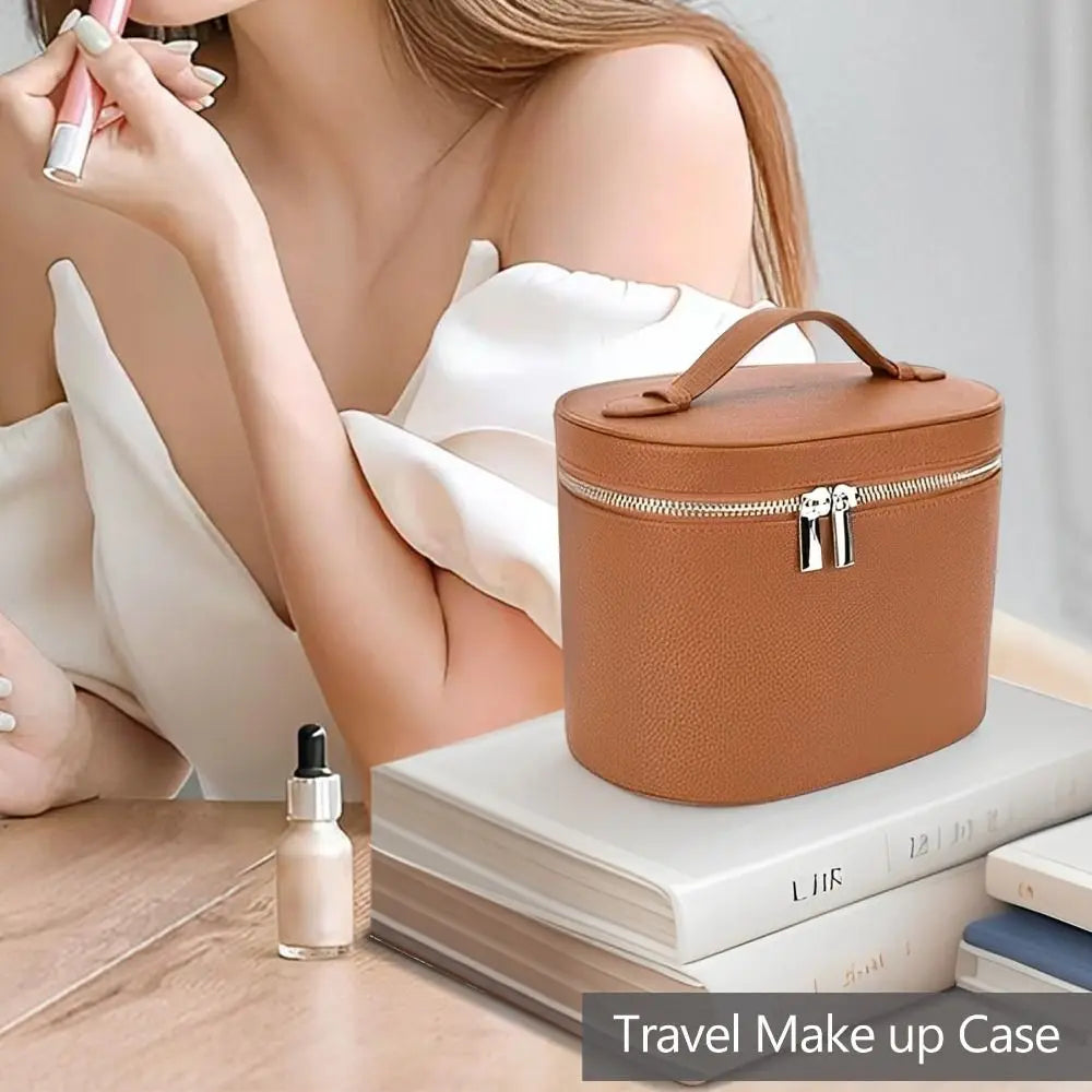 Large Capacity Cosmetic Box PU Leather Internal Storage Box Travel Organizer Bag Waterproof Zipper Closure Makeup Bag Daily Use