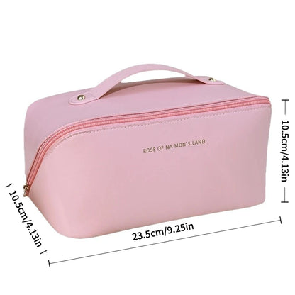 Women Travel Makeup Bag PU Cosmetic Organizer Large Capacity Toiletry Bag Wide Opening Portable Wash Bag
