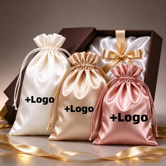 10PCS Custom Satin Bags Hair Bags Luxury Goods Silk Packaging Drawstring Pouches Makeup Case Shoes Cloth Wigs Storage Bag