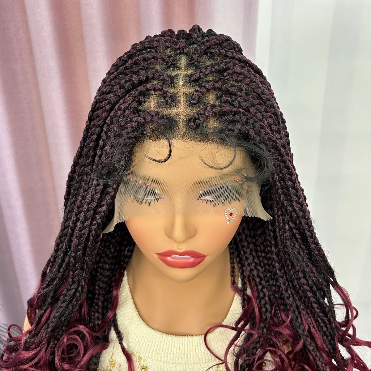 Knotless Box Braided Wig with Wavy Ends Synthetic Lace Frontal 1B-30 Dark Ombre Braided Lace Wig with Baby Hair for Black Women