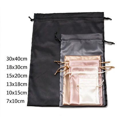 10PCS Custom Satin Bags Hair Bags Luxury Goods Silk Packaging Drawstring Pouches Makeup Case Shoes Cloth Wigs Storage Bag
