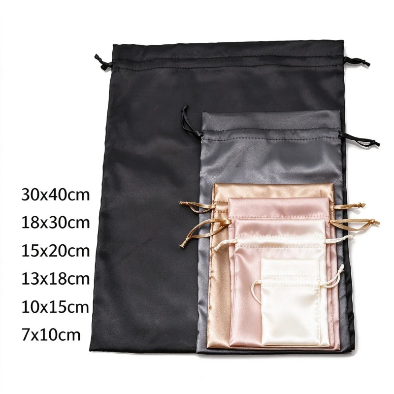 10PCS Custom Satin Bags Hair Bags Luxury Goods Silk Packaging Drawstring Pouches Makeup Case Shoes Cloth Wigs Storage Bag