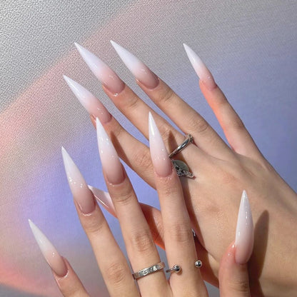 24pcs Blood Red Fake Nails Gradient Long Pointed False Nail Patch Full Cover Wearable Fake Nail Tips Halloween Manicure Sets