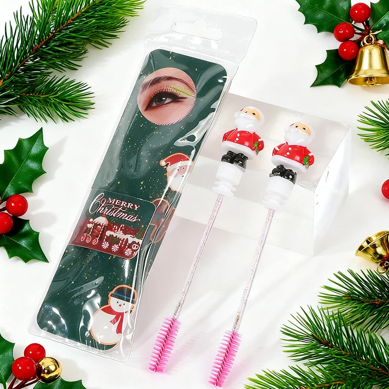 2pcs/Pack Christmas Eyelash Brush Mascara Wands, Crystal Eyebrow Spoolies Brush for Eyelash Extensions, Pink Lash Brushes,