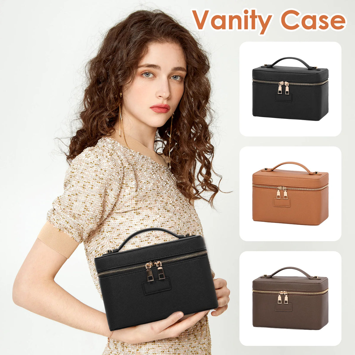 PU leather Cosmetic Bag Women Vanity Case Large Capacity Luxury Portable Travel Toiletry Bags Makeup Organizer