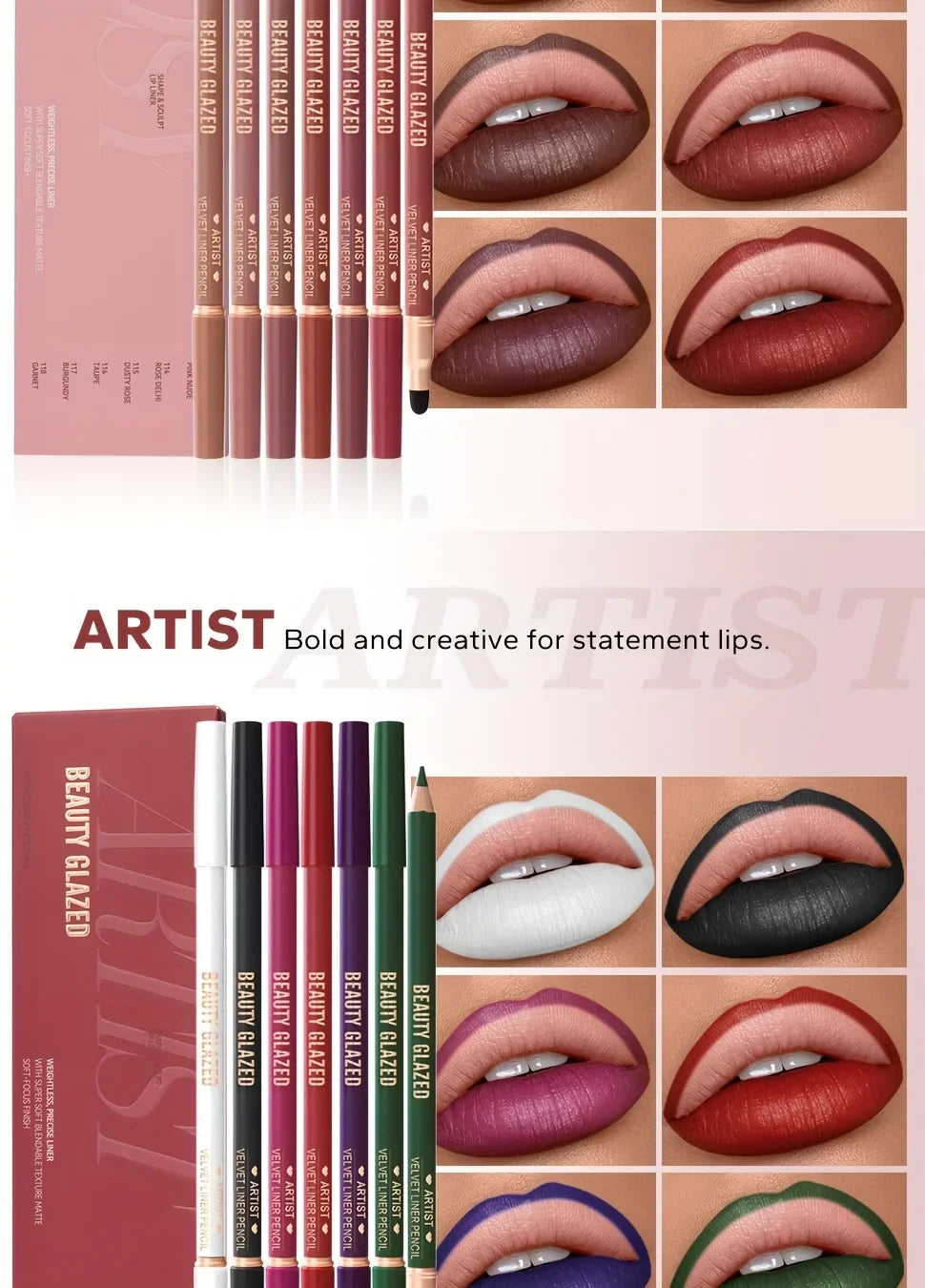 Beauty Glazed 6pcs Matte Nude Sponge Lip Liner Set  Long-Lasting Silky Waterproof Texture Multi-Function Makeup Pens