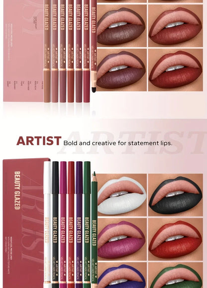 Beauty Glazed 6pcs Matte Nude Sponge Lip Liner Set  Long-Lasting Silky Waterproof Texture Multi-Function Makeup Pens