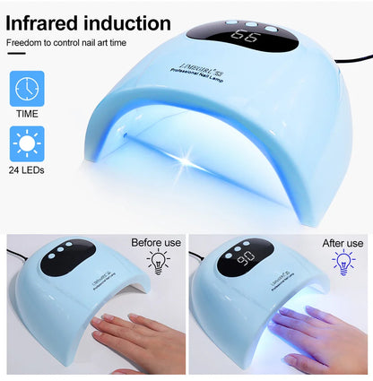 LIMEGIRL 24LED UV Lamp for Nails Gel Polish Varnish Drying With LED Display And Motion Sensing Professional Manicure UV Lamp for Acrylic Resin Dryer Home Use Tool