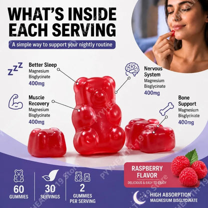 Magnesium Bisglycinate Gummies 400mg, with Vitamin D3 & Zinc, 60 Count, Supports Better Sleep, Muscle Recovery & Nervous System