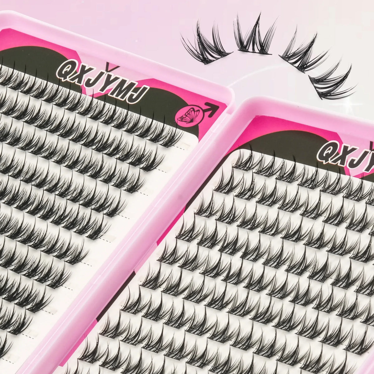 HOT SALE Lash Cluster Kit With Glue Tweezer & Brush, Mixed Length Fluffy Voluminous False Eyelashes, Cartoon-Style Natural Look