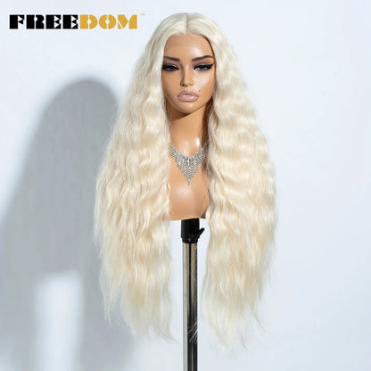 FREEDOM Synthetic Lace Front Wigs For Women Easy Wear Long Curly Wavy Ombre Blonde Ginger Lace Wigs Heat Resistant Cosplay Wigs
