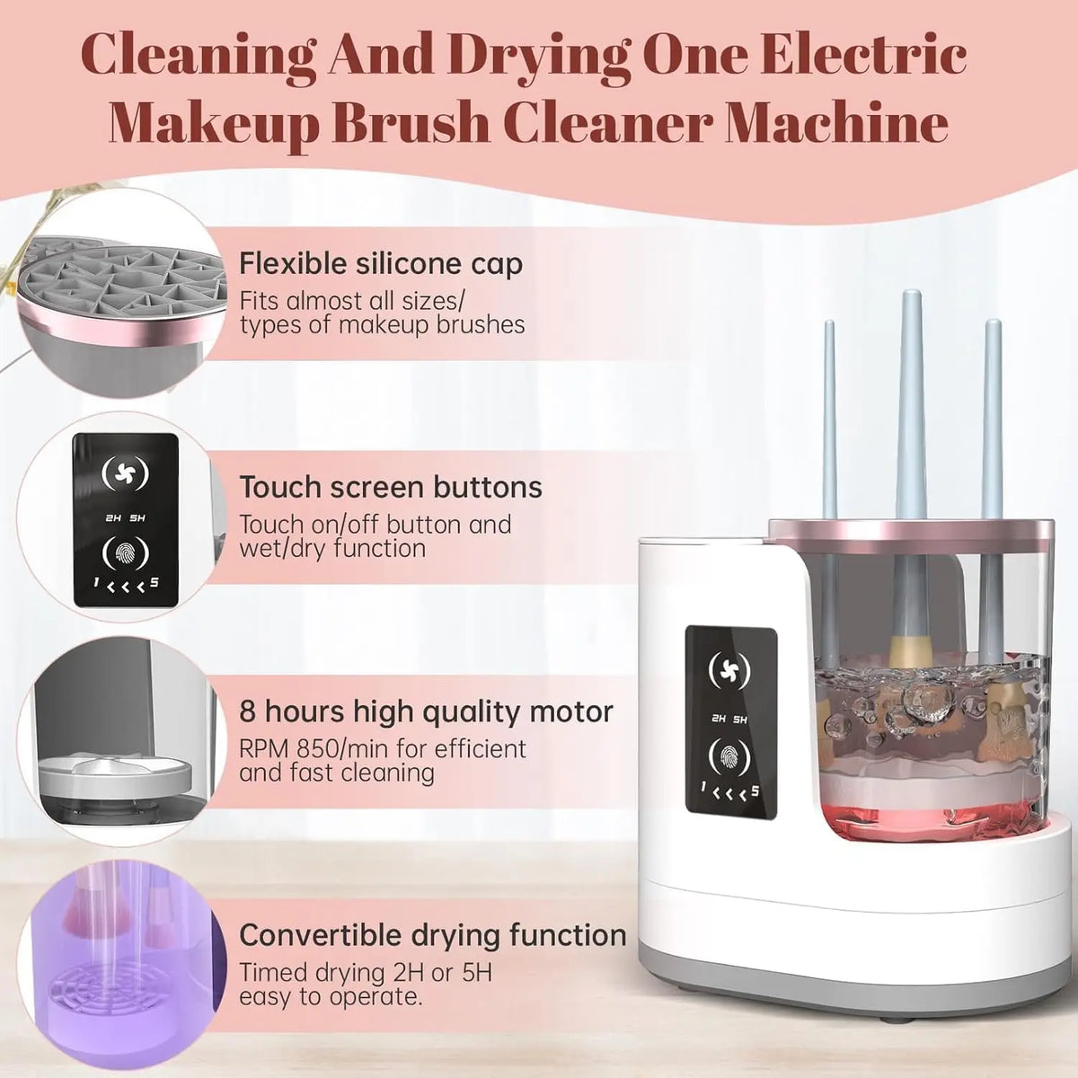 Automatic Rotating Makeup Brush Cleaner Machine Fast Drying Electric  Rubber Collar Cosmetic Clean Tools