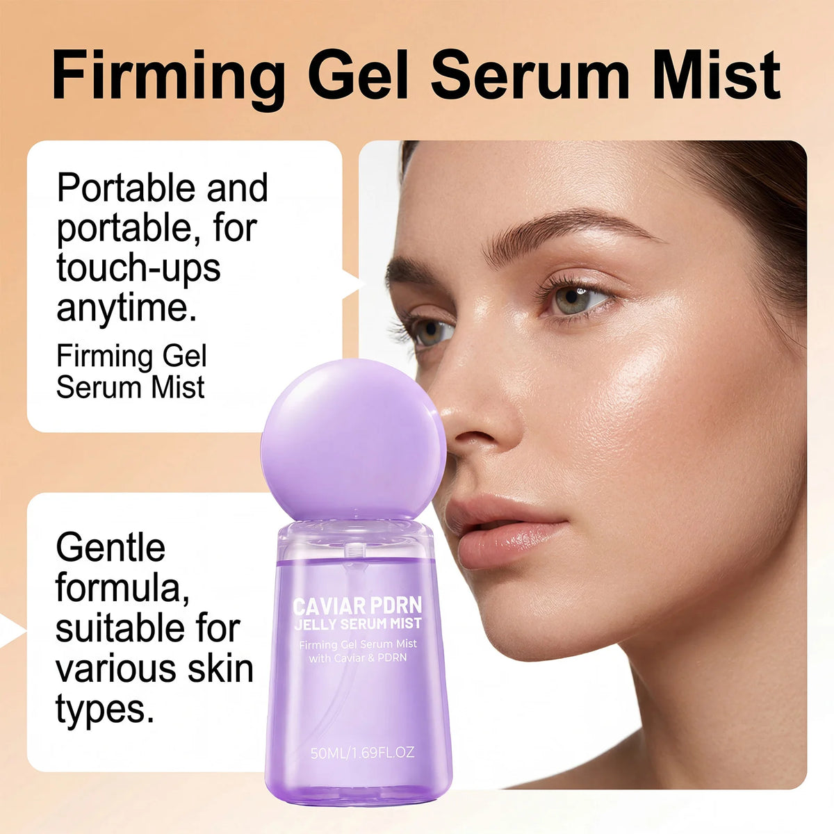 Caviar PDRN&Collagen Peptides Jelly Serum Mist Set,Reshape Skin Cells&Instant Plump,Firm & Anti‑Wrinkle,Dewy Glow&Jelly to Mist Technology,On the Go Skincare Capsule,Clean&Gentle Formulation,Travel Essentials&Self Care Gift