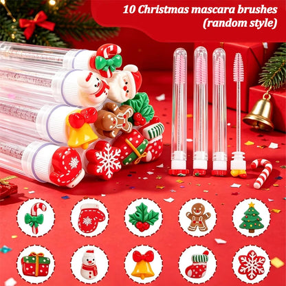 10/20Pcs Christmas Eyelash Brushes Santa Snowflake Mascara Wands Lash Spoolies for Festival Gift Eyebrow Comb Makeup Tools
