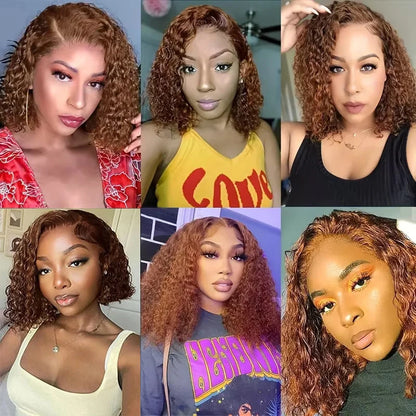 Chocolate Brown 200% Density Deep Curly 13x4 Lace Frontal Bob Wig Water Wavy Human Hair Wigs Pre Plucked Virgin Wet And Hair #4