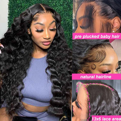 210 Density Deep Wave Human Hair Wigs 13x4 Transparent Lace Front Deep Curly Wigs Pre Plucked Virgin Raw Real Human Hair Wigs
