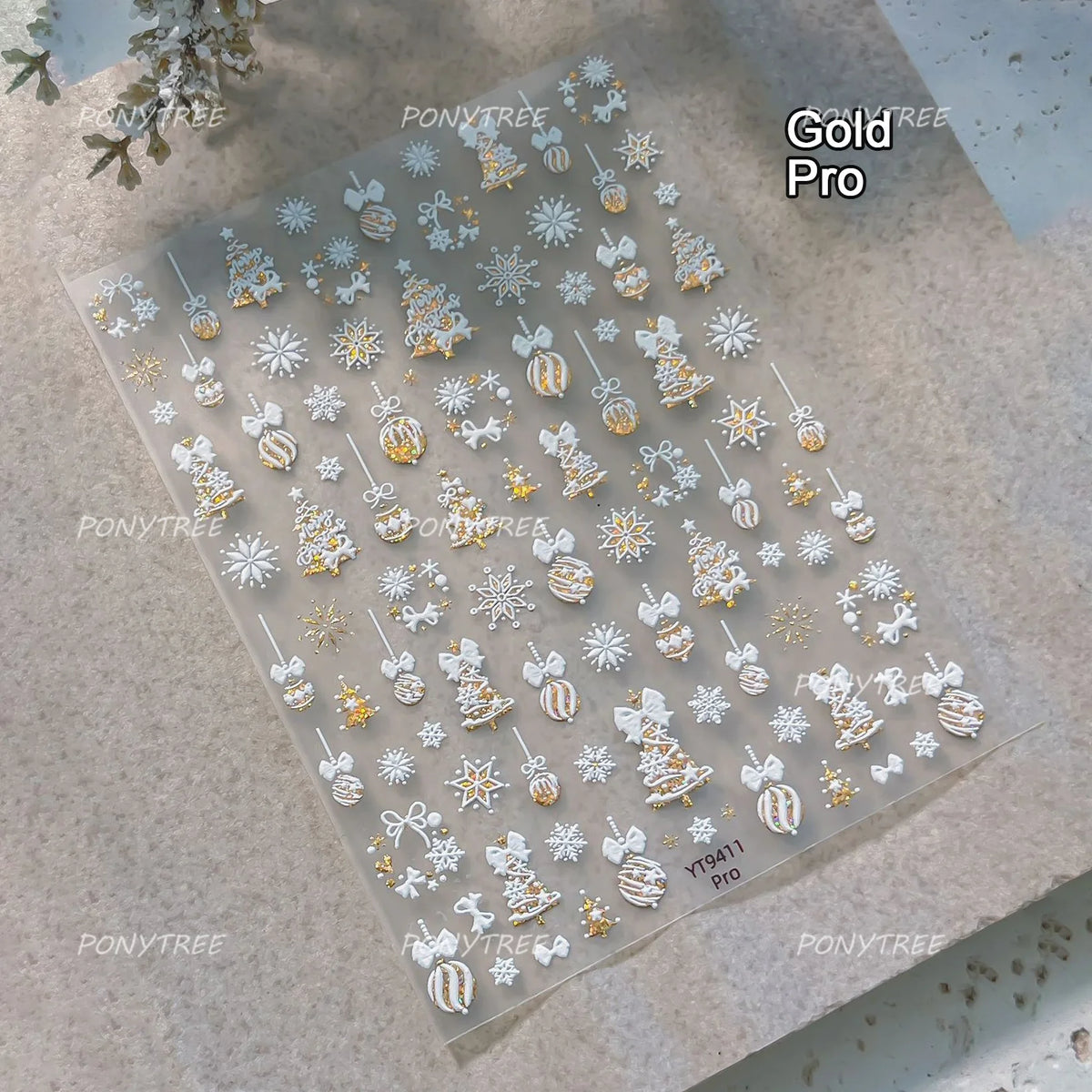 Tender Blue Christmas Tree Hanging Ball Ribbon Gold Star Snowflakes Bowknot Ring Adhesive Nail Charms Art Sticker Manicure Decal