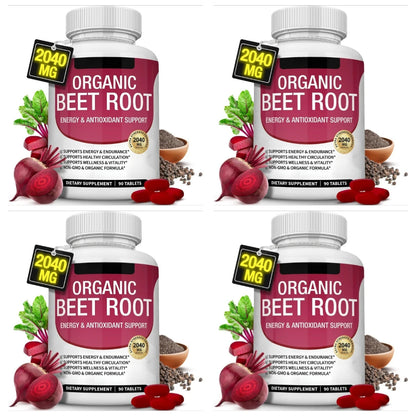 Beet Root Tablets 2040mg Per Serving with Organic Black Pepper for Energy, Endurance & Circulation Support, Non-GMO, 90 Count