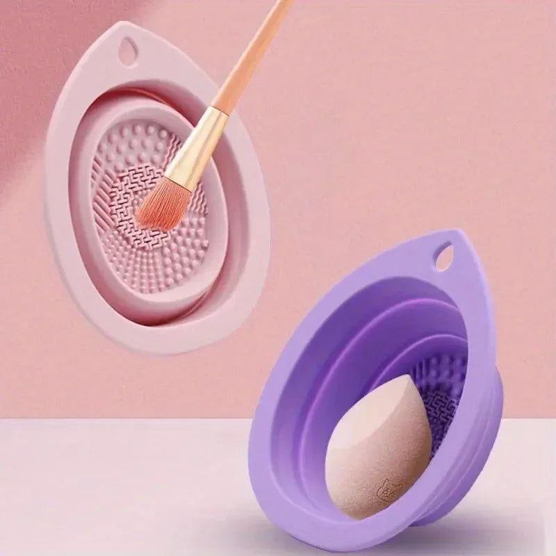 Silicone Folding Makeup Brush Cleaner Powder Puff Washing Bowl Soft Scrubber Mat Beauty Tool Cleaning Board for Brushes Puffs
