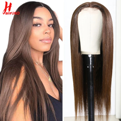 #4 Straight 4x4 Lace Closure Wigs Human Hair Brown Lace Front Human Hair Wigs Remy Chocolate Lace Frontal Wigs For Woman HairUGo