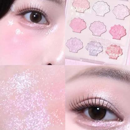 Shell Fairy Pearlescent Eyeshadow Palette Aurora Peach Shimmer Sparkling Sequins Pearl Eyeshadow Highlighter Bright Shiny Makeup