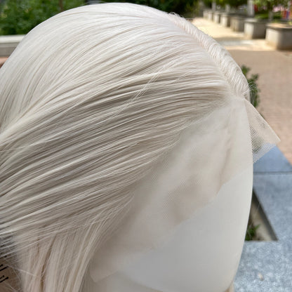 Light Blonde Shoulder Length 13x4 Synthetic Lace Front Wigs Women Middle Part Synthetic Wigs Layers Glueless Wigs 150% Density
