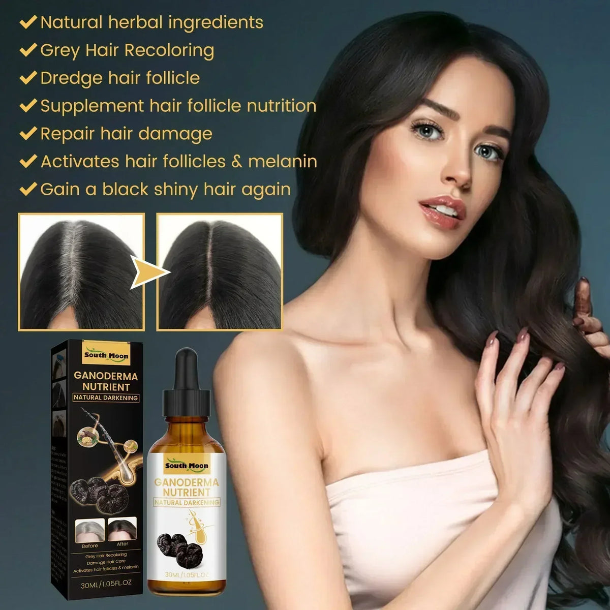 Gray White Hair Treatment Serum Liquid White To Black Natural Color Repair Nourish Product Anti Loss Hair Care Men Women