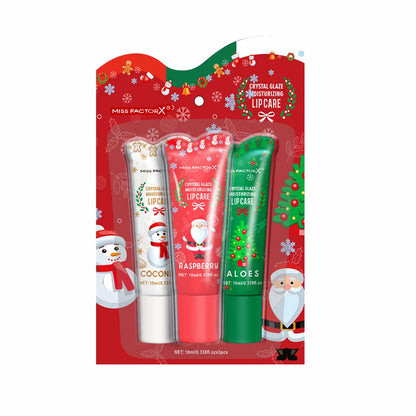 3-piece Christmas card lipstick set -3 flavors (coconut, raspberry, aloe) lasting moisturizing and luster, portable belt