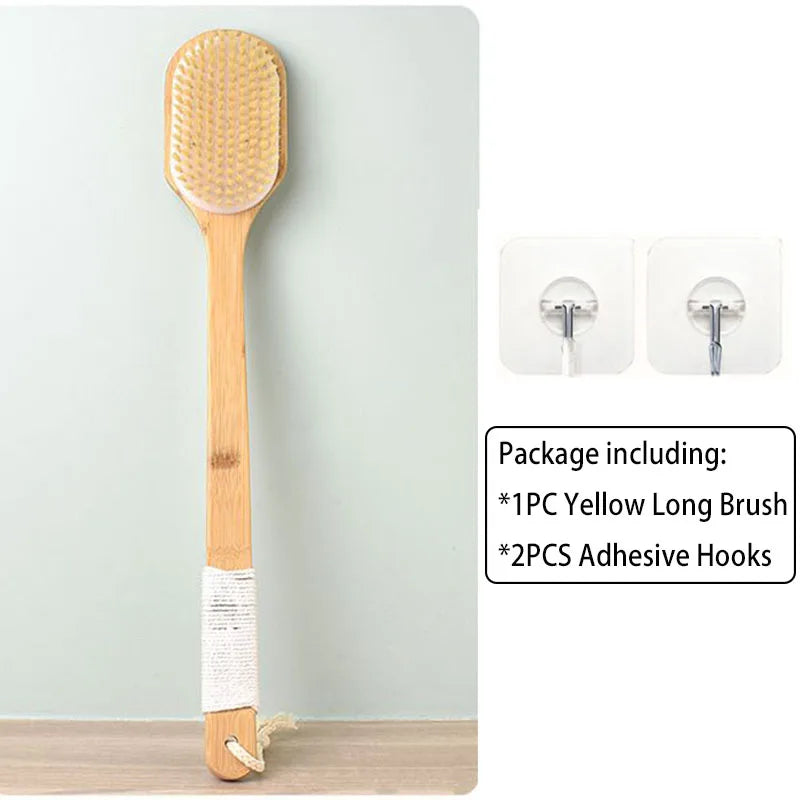 Exfoliating Back Scrubber for Shower with Curved Long Handle, Wet or Dry Brushing, Body Exfoliator Back Washer Bath Tool