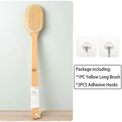 Exfoliating Back Scrubber for Shower with Curved Long Handle, Wet or Dry Brushing, Body Exfoliator Back Washer Bath Tool
