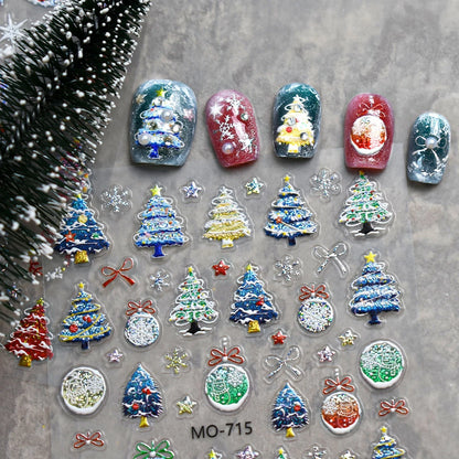 3 to 12 Sheets 5D Holographic Christmas Tree Snowflake Ornament Wreath Reindeer Glitter Self-Adhesive Nail Art Stickers