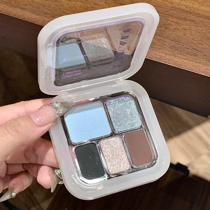 Five Color Eyeshadow Palette Gray White Smoky Makeup Matte Pearlescent Silkworm Brightening Fine Shimmer High Pigmented Plate