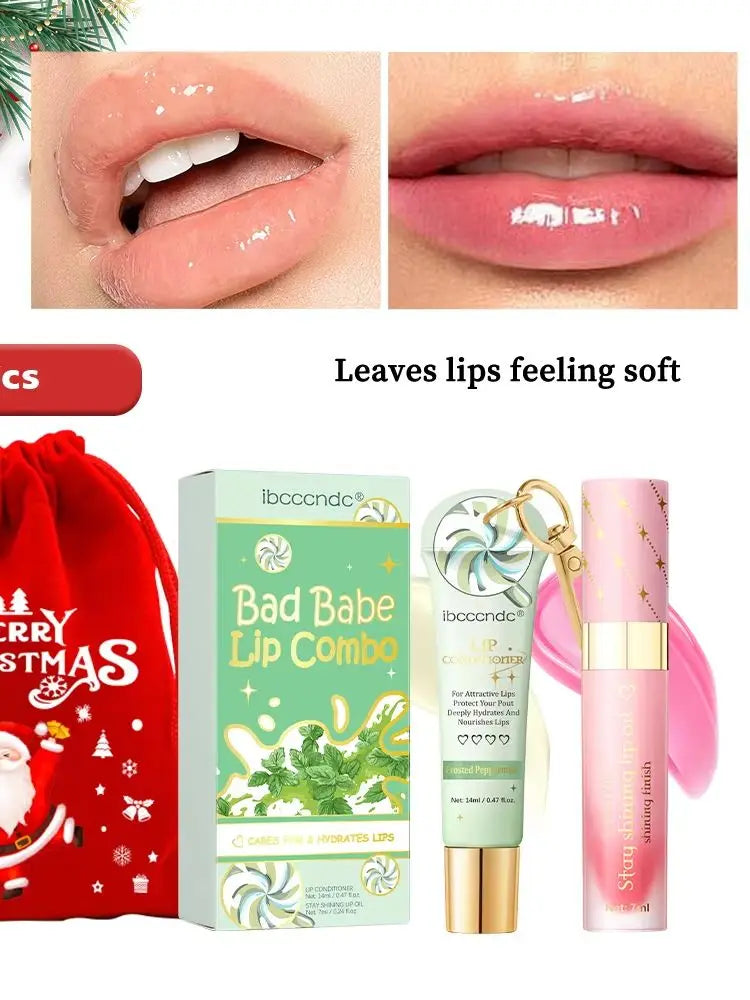 Lip Gloss Duo Combo with Keychain Long Lasting Nourish Plumper Lip Cosmetics Christmas Gift