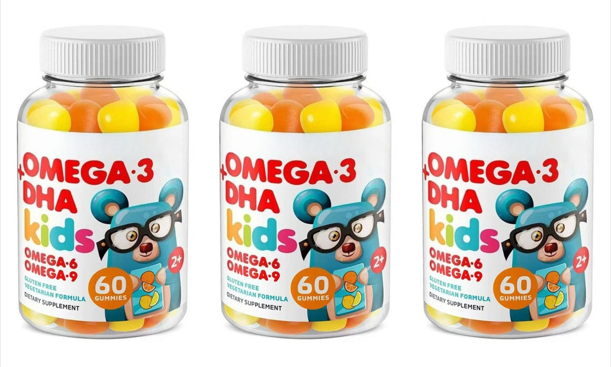 Omega 3 DHA Kids Gummies Brain & Cognitive Eye & Immune Health with Omega 6, 9 & Vitamin C Ages 2+ Non-GMO Gluten Free | 60ct