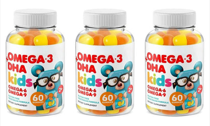 Omega 3 DHA Kids Gummies Brain & Cognitive Eye & Immune Health with Omega 6, 9 & Vitamin C Ages 2+ Non-GMO Gluten Free | 60ct
