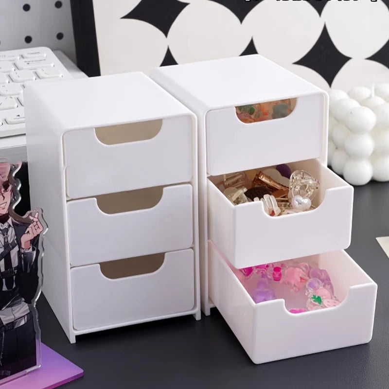 3-Tier Cosmetic Storage Box Organizer With Drawers Multifunctional Countertop Storage For Jewelry Makeup Brush Office Supplies