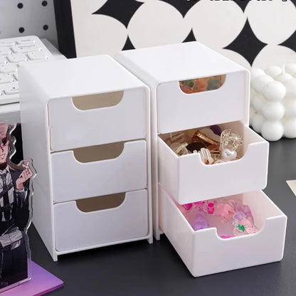 3-Tier Cosmetic Storage Box Organizer With Drawers Multifunctional Countertop Storage For Jewelry Makeup Brush Office Supplies