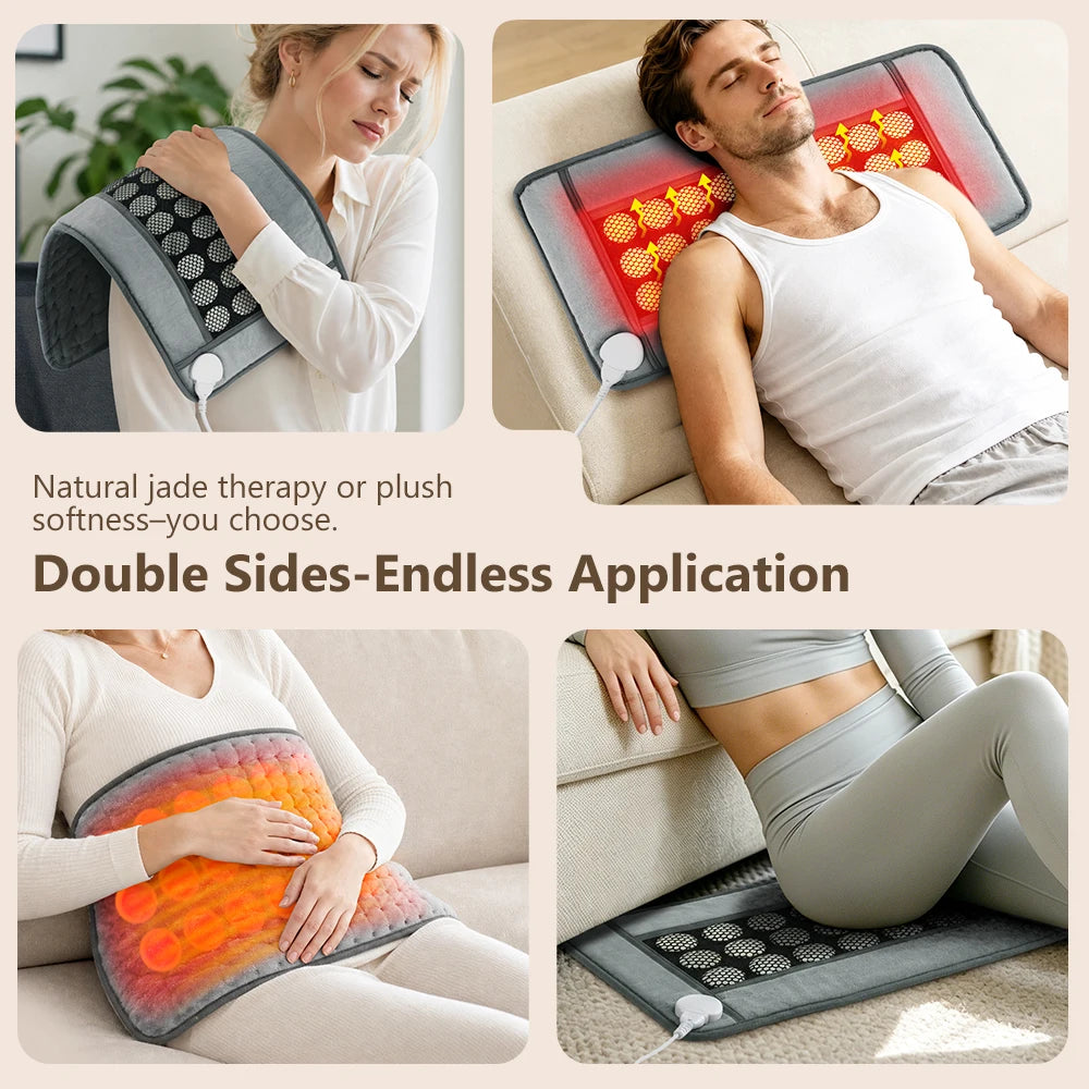 Jade Heating Pad for Period Comfort, Warm Belly Wrap with 27 Natural Jade Stones, 9 Heat Levels, 4 Timers, Washable Mat