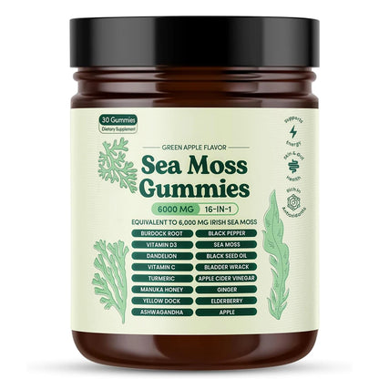Sea Moss Gummies 16 in 1, 6000mg Black SeedOil, Ashwagandha, Burdockroot - Vegan Sea Moss Gummy for Adults Kids Men Women