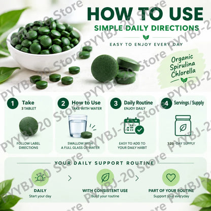 Organic Spirulina & Chlorella 720 Tablets – Broken Cell Wall, Chlorophyll Rich, Supports Daily Energy, Immunity & Vitality