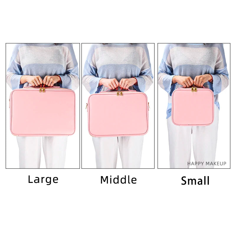 Waterproof PU Leather Cosmetic Bag Professional Large Capacity Storage Make Up Handbag Case Travel Toiletry Makeup Bag For Women