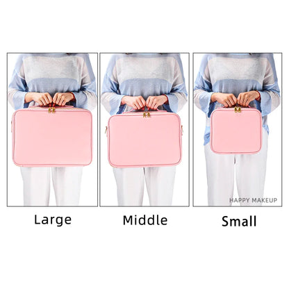 Waterproof PU Leather Cosmetic Bag Professional Large Capacity Storage Make Up Handbag Case Travel Toiletry Makeup Bag For Women