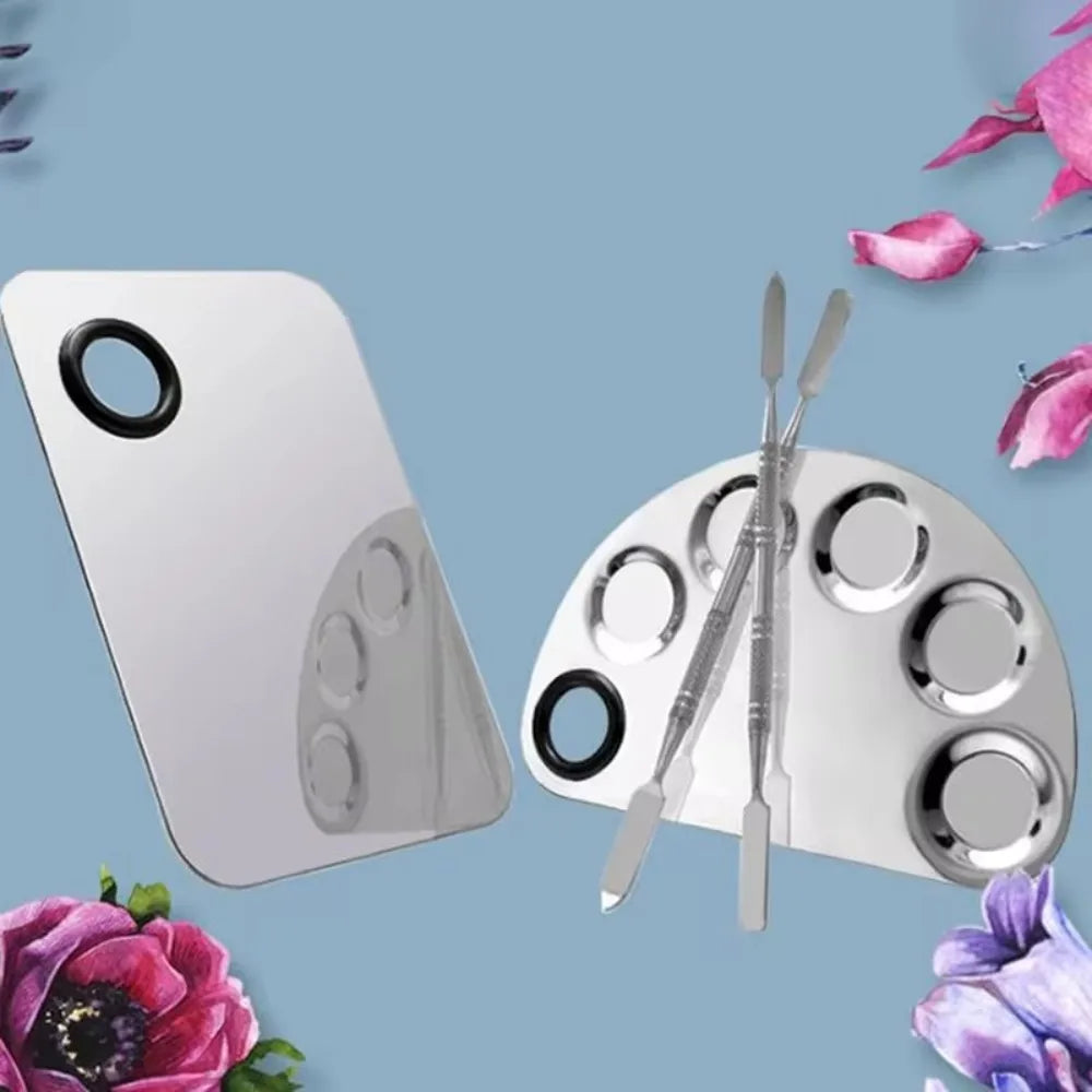 With Spatula Rod Makeup Color Palette Portable Stainless Steel Nail Art Polish Mixing Plate Durable